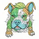 a brown tan and white pit bull with green hair like broly from dragon ball z  tattoo design idea