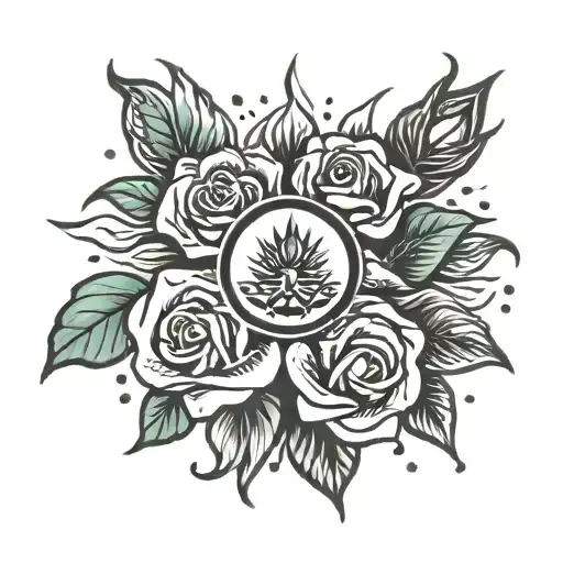 roses and sun, old school style, good vibes tattoo design idea