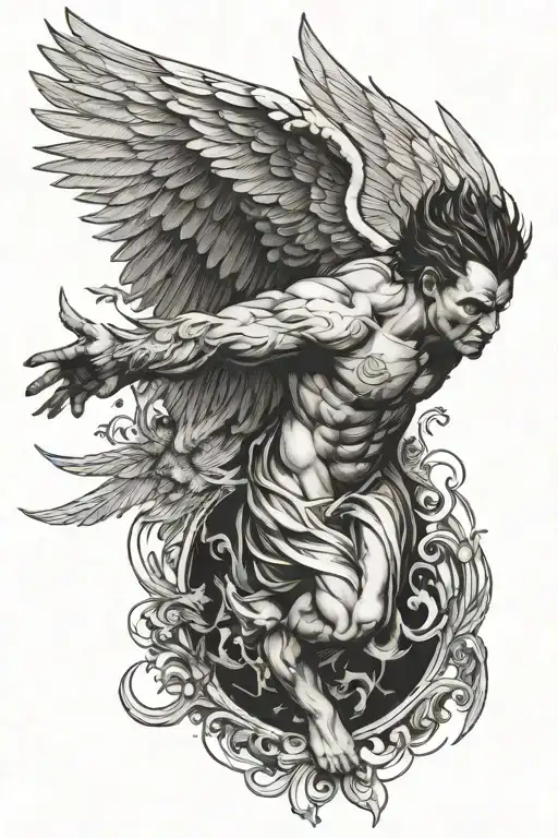 icarus with him wing tattoo design idea