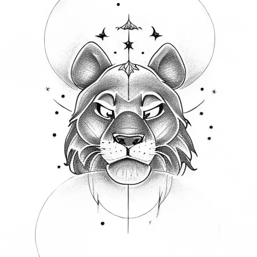 I want a tattoo where Simba looks up to the night sky and sees the ghost of mufasa tattoo design idea