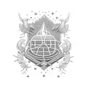 An intricate black-grey tattoo design of the iconic couch from the Friends TV show surrounded by stars and seagulls, reflecting your love for TV shows and favorite things tattoo design idea