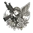 gangster baby angel with kalashnikov shooting roses tattoo design idea