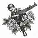gangster baby angel with kalashnikov shooting roses tattoo design idea