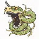 snake with mouth open around the sword  tattoo design idea