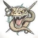 snake with mouth open around the sword  tattoo design idea