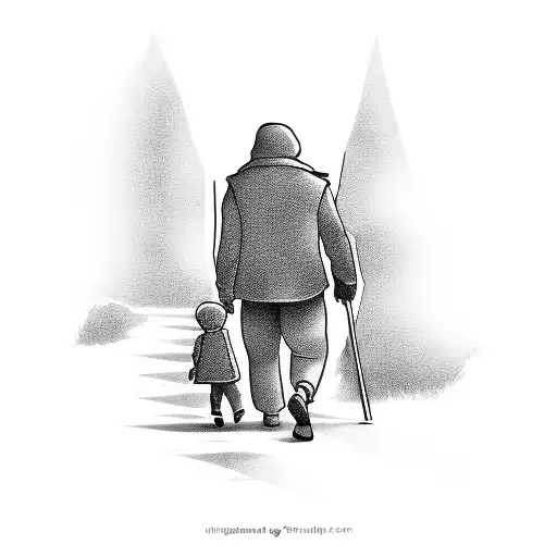 a man and child walking down a road tattoo design idea
