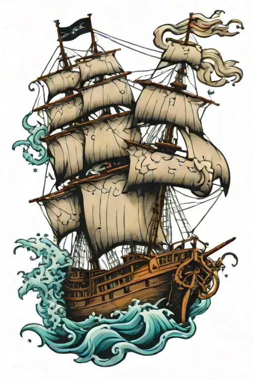 underwater broken schooner ship sailing tattoo design idea