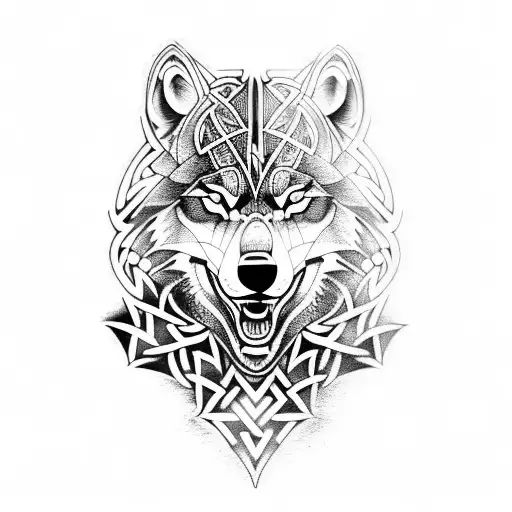 geometric viking wolf armor tattoo design idea