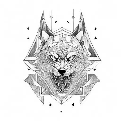 geometric viking snarling wolf armor tattoo design idea