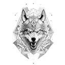 geometric viking snarling wolf armor tattoo design idea