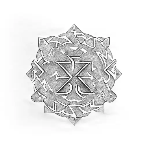 runic letters and symbol tattoo design idea