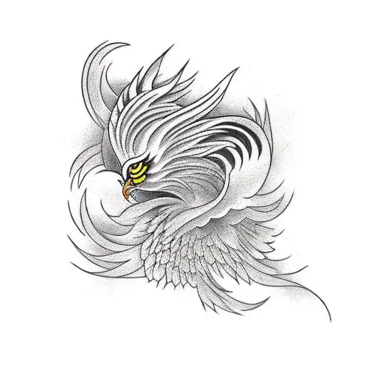 feminine flowy phoenix with hawk body tattoo design idea
