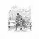 man sitting in a park bench in cold weather drinking alcohol, with a cigaret in his other h tattoo design idea