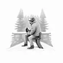 man sitting in a park bench in cold weather drinking alcohol, with a cigaret in his other h tattoo design idea