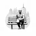 Russian man sitting in a park bench with shorts on in 32 F weather drinking vodka from a brown paper bag, with a cigaret tattoo design idea