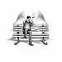 man smoking a cigarette on a park bench  tattoo design idea