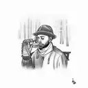 Russian man sitting in a park bench in cold weather drinking vodka, with a cigaret in his other h tattoo design idea