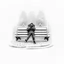 Russian man sitting in a park bench in cold weather drinking vodka, with a cigaret in his other h tattoo design idea