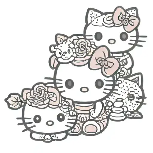 hear no evil see no evil speak no evil tattoo of buttercup, hello kitty and strawberry short cake tattoo design idea