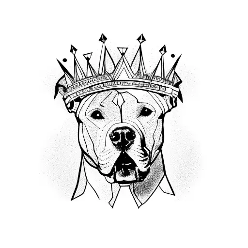 A pitbull wearing a crown and holding a paintbrush tattoo design idea