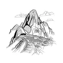 A silhouette of Machu Picchu with the Inca Trail winding through it tattoo design idea