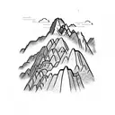 A silhouette of Machu Picchu with the Inca Trail winding through it tattoo design idea