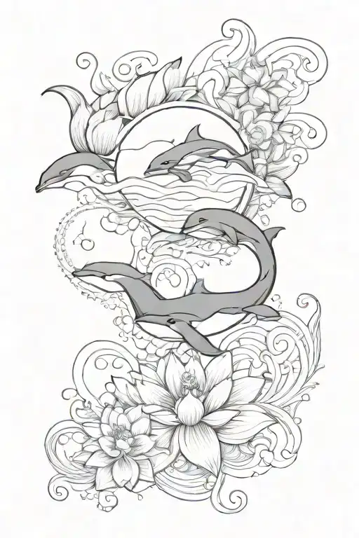 semicolon lotus and killer whale tattoo design idea