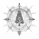 Intricate design of Yggdrasil tree with Nordic compass and Ouroboros tattoo design idea