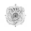 Intricate design of Yggdrasil tree with Nordic compass and Ouroboros tattoo design idea