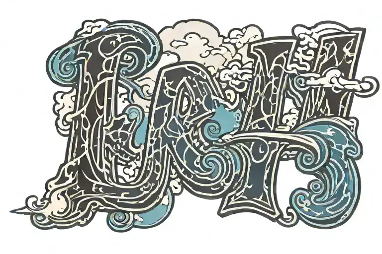 word "XII" with a slash signature font and clouds for shading tattoo design idea