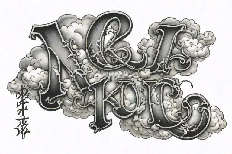 word "XII" with clouds for shading tattoo design idea