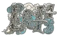 word "XII" with a slash signature font and clouds for shading tattoo design idea