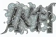 word "XII" with a slash signature font and clouds for shading tattoo design idea