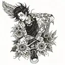 boy with black hair and tattoos of sunflowers and feathers on his legs tattoo design idea