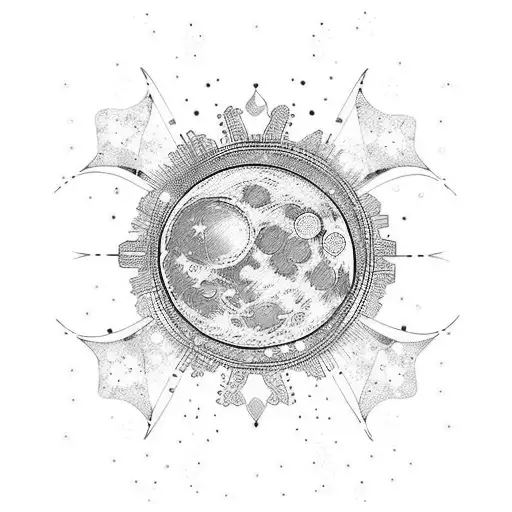 lunar style with stars  tattoo design idea