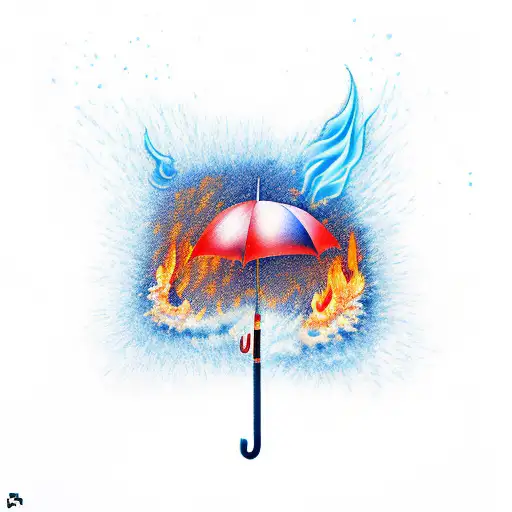 blue umbrella on fire, три цвета tattoo design idea