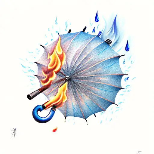 blue umbrella on fire, три цвета tattoo design idea