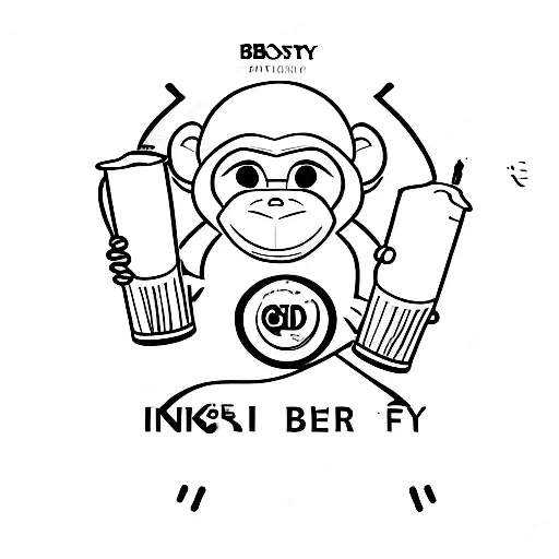 monkey drinking beer with Spotify qr code tattoo design idea