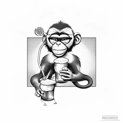 monkey drinking beer with Spotify qr code tattoo design idea