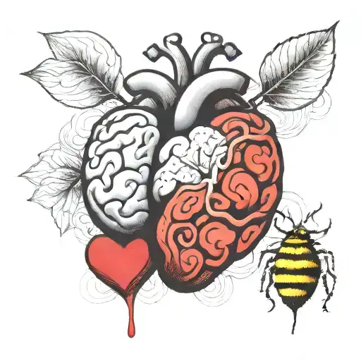 a brain and a heart mixed together showing racional beeing stronger than emotional. Simple drawing tattoo design idea