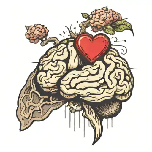 a brain and a heart mixed together showing racional beeing stronger than emotion tattoo design idea