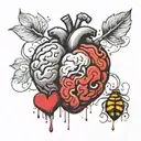 a brain and a heart mixed together showing racional beeing stronger than emotional. Simple drawing tattoo design idea