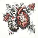 a brain and a heart mixed together showing racional beeing stronger than emotional. Simple drawing tattoo design idea