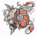 a brain and a heart mixed together showing racional beeing stronger than emotional. Simple drawing tattoo design idea