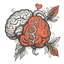 a brain and a heart mixed together showing racional beeing stronger than emotional. Simple drawing tattoo design idea