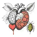 a brain and a heart mixed together showing racional beeing stronger than emotional. Simple drawing tattoo design idea