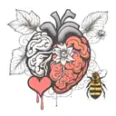 a brain and a heart mixed together showing racional beeing stronger than emotional. Simple drawing tattoo design idea