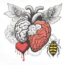a brain and a heart mixed together showing racional beeing stronger than emotional. Simple drawing tattoo design idea