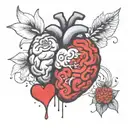 a brain and a heart mixed together showing racional beeing stronger than emotional. Simple drawing tattoo design idea