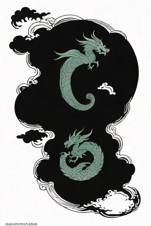 Clouds, Moon, Dragon, tattoo design idea